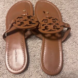 Tory Burch Tan Miller Logo Leather Sandals